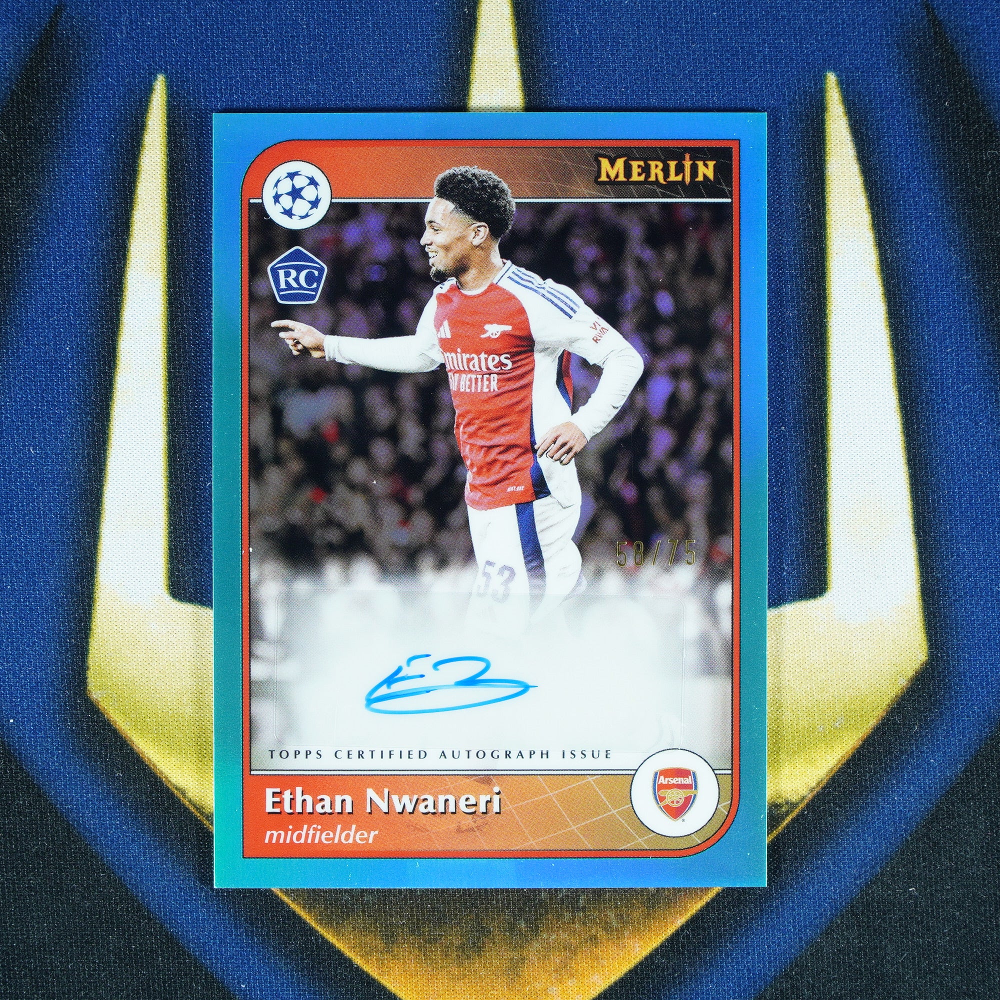 Ethan Nwaneri 2024-25 Topps Merlin Aqua Auto /75 RC
