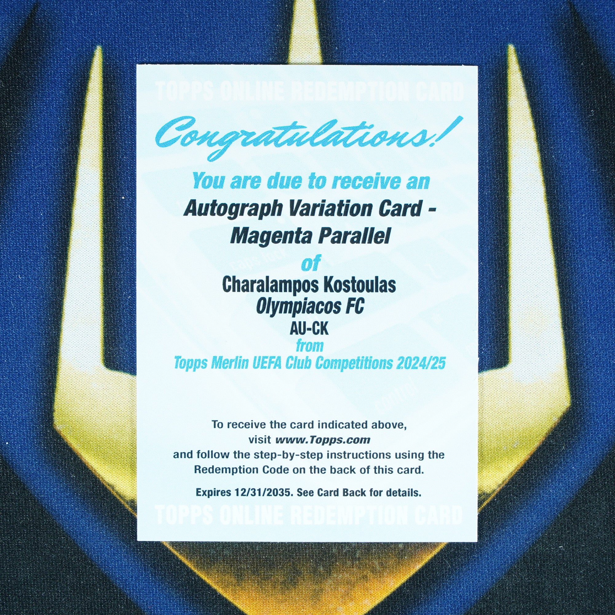 Charalampos Kostoulas 2024-25 Topps Merlin Magenta Auto /125 Redemption