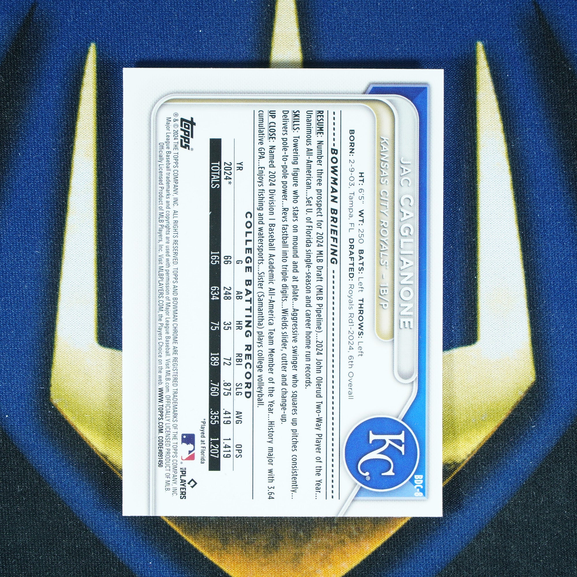 Jac Caglianone 2024 Topps Bowman Draft Chrome 1st BDC-8