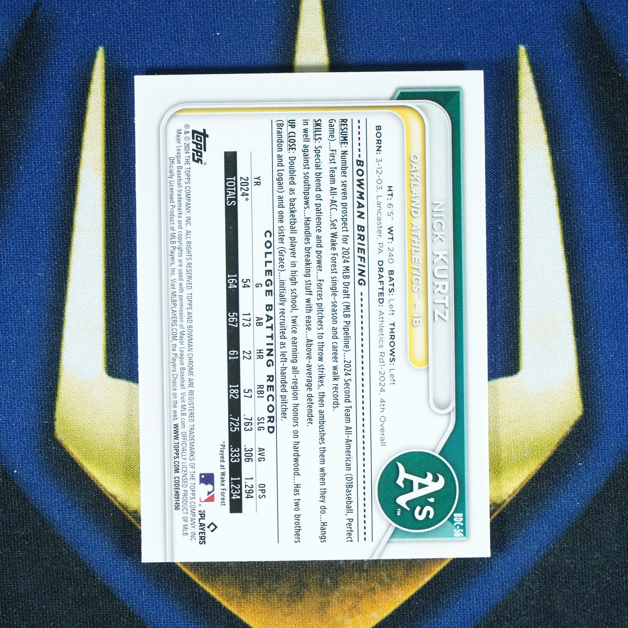 Nick Kurtz 2024 Topps Bowman Draft Chrome 1st BDC-56