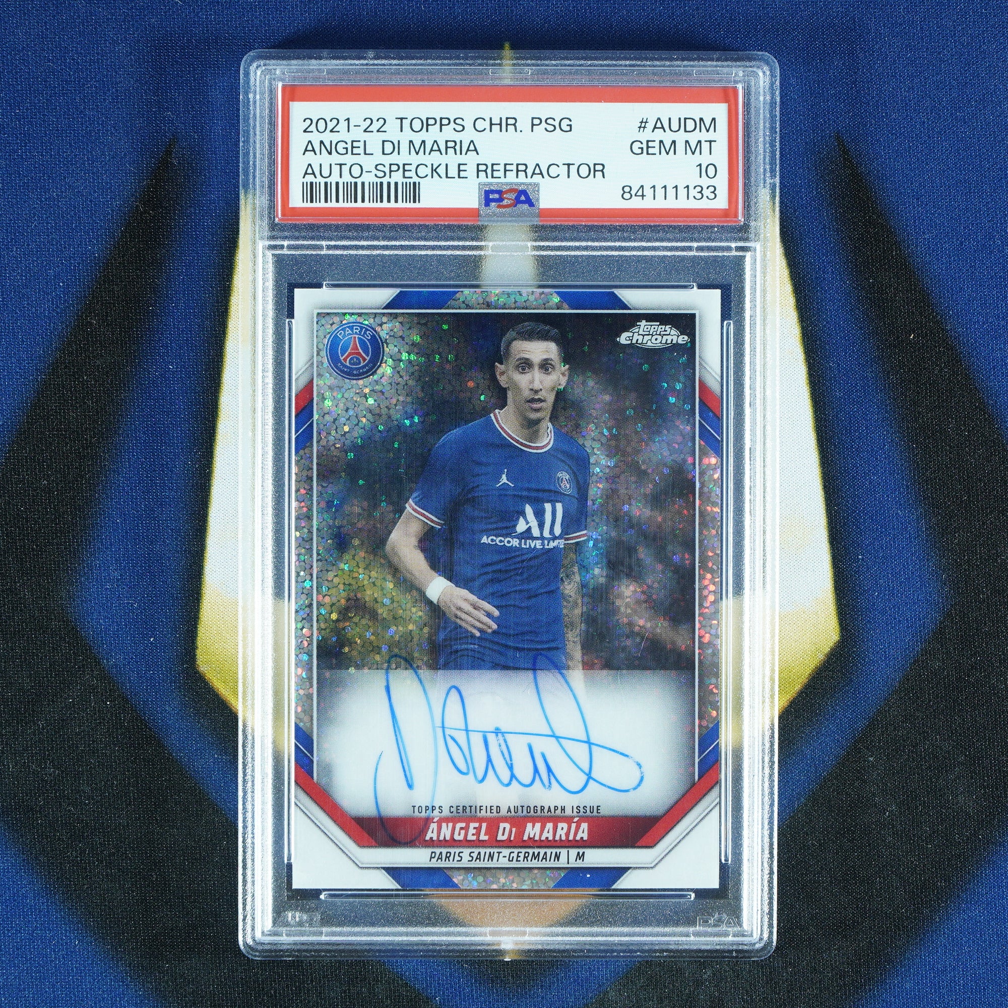 Angel Di Maria 2021-22 Topps Chrome PSG Speckle Refractor On Card Auto /30 [PSA 10]