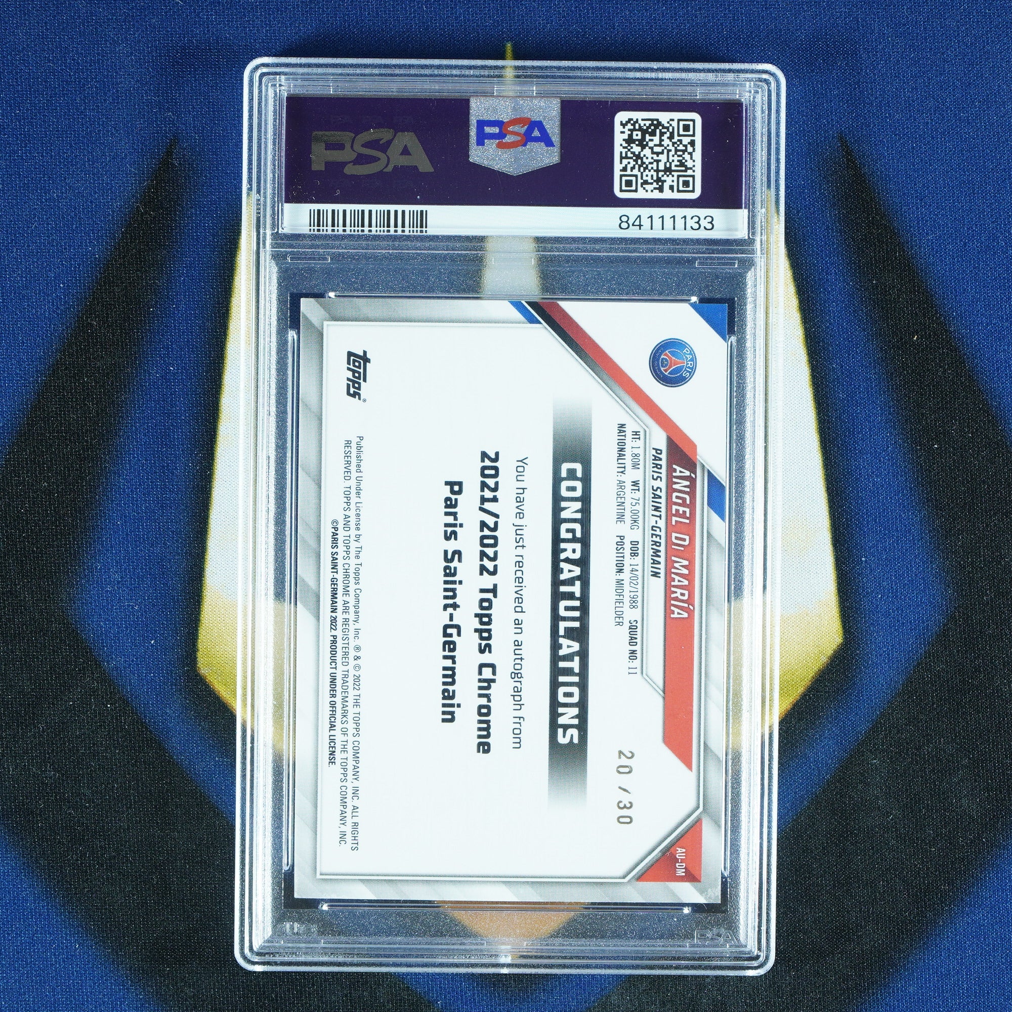 Angel Di Maria 2021-22 Topps Chrome PSG Speckle Refractor On Card Auto /30 [PSA 10]