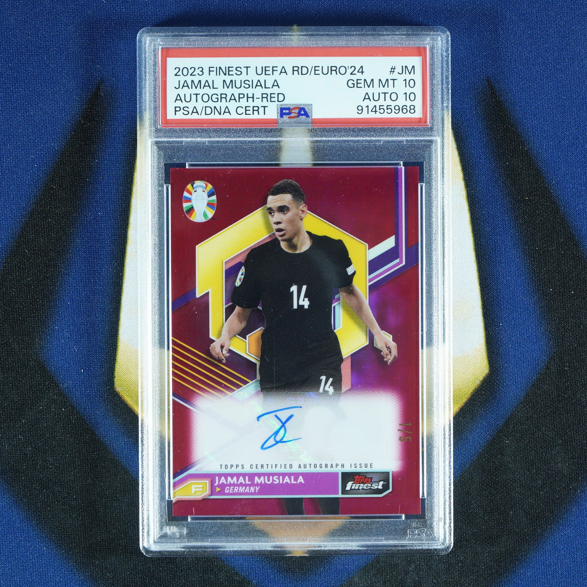 Jamal Musiala 2023 Topps Finest UEFA Road to Euro Auto Red /5 [PSA 10 AUTO 10]