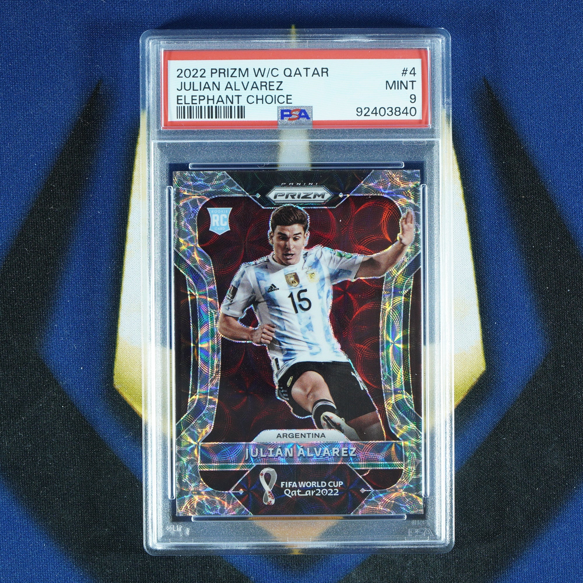 Julian Alvarez 2022 Panini Prizm World Cup Elephant Choice RC [PSA 9]