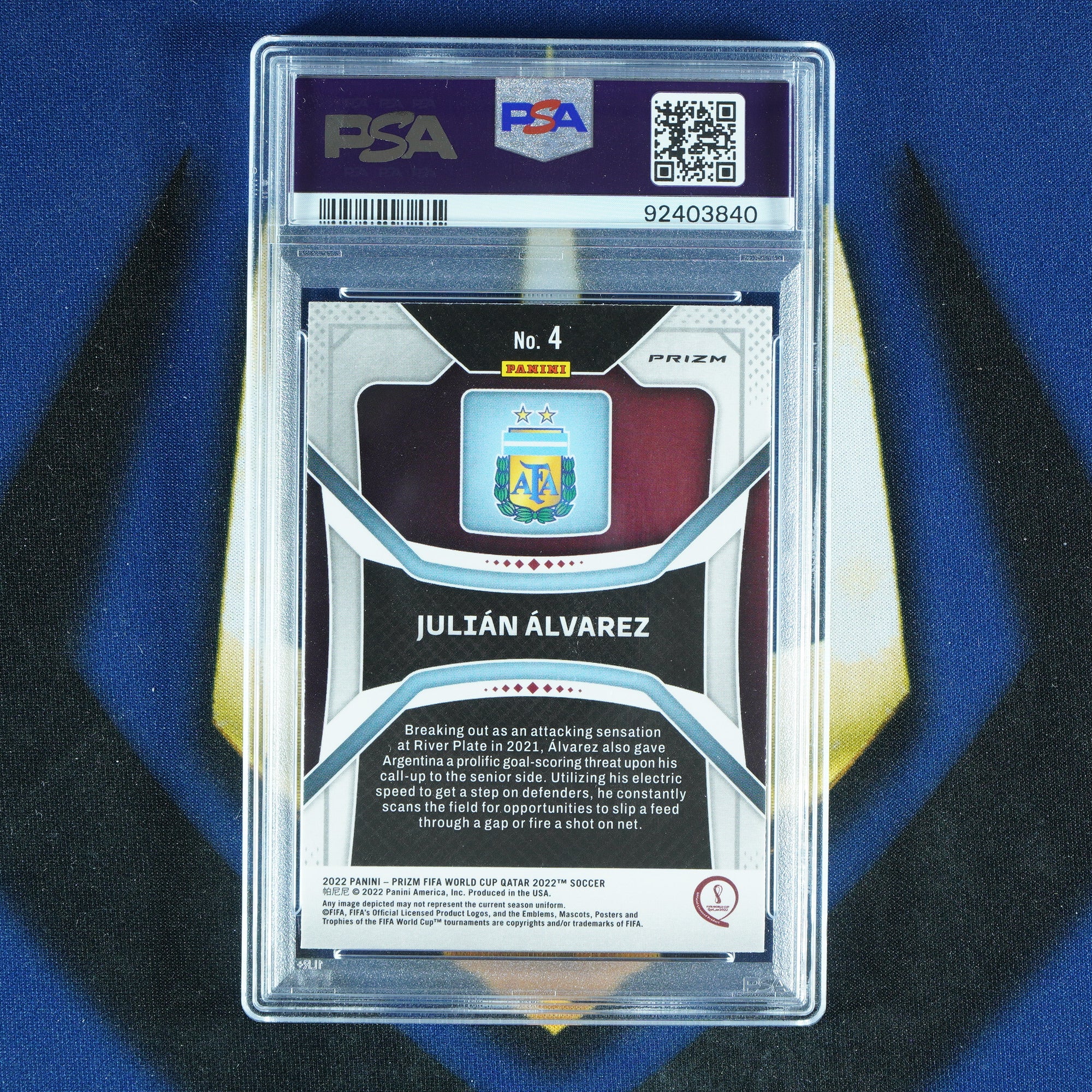 Julian Alvarez 2022 Panini Prizm World Cup Elephant Choice RC [PSA 9]
