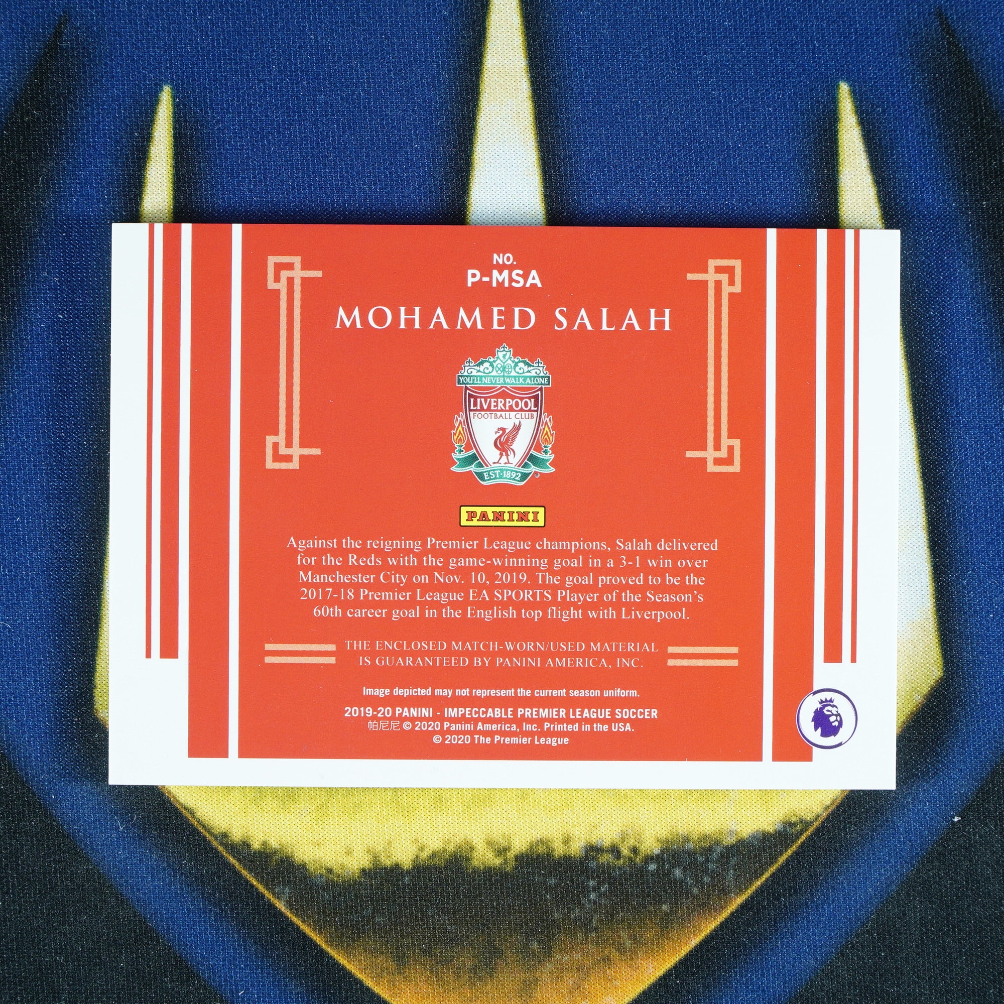 Mohamed Salah 2019-20 Panini Impeccable Match Worn Patch Silver /25