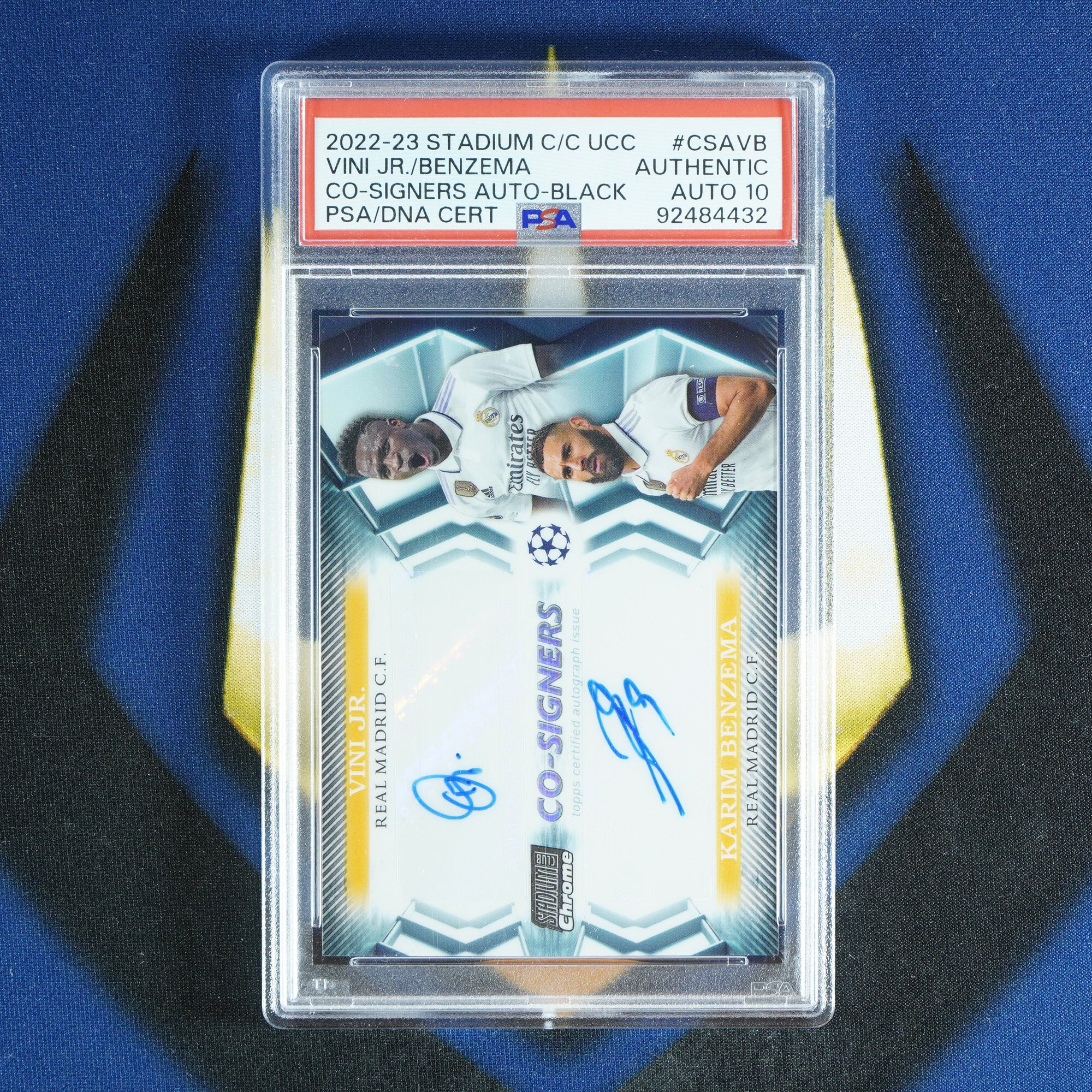 Vini Jr/Karim Benzema 2022-23 TOPPS STADIUM CLUB CHROME Co-Signers Black /10 CSA-VB  [PSA 10]
