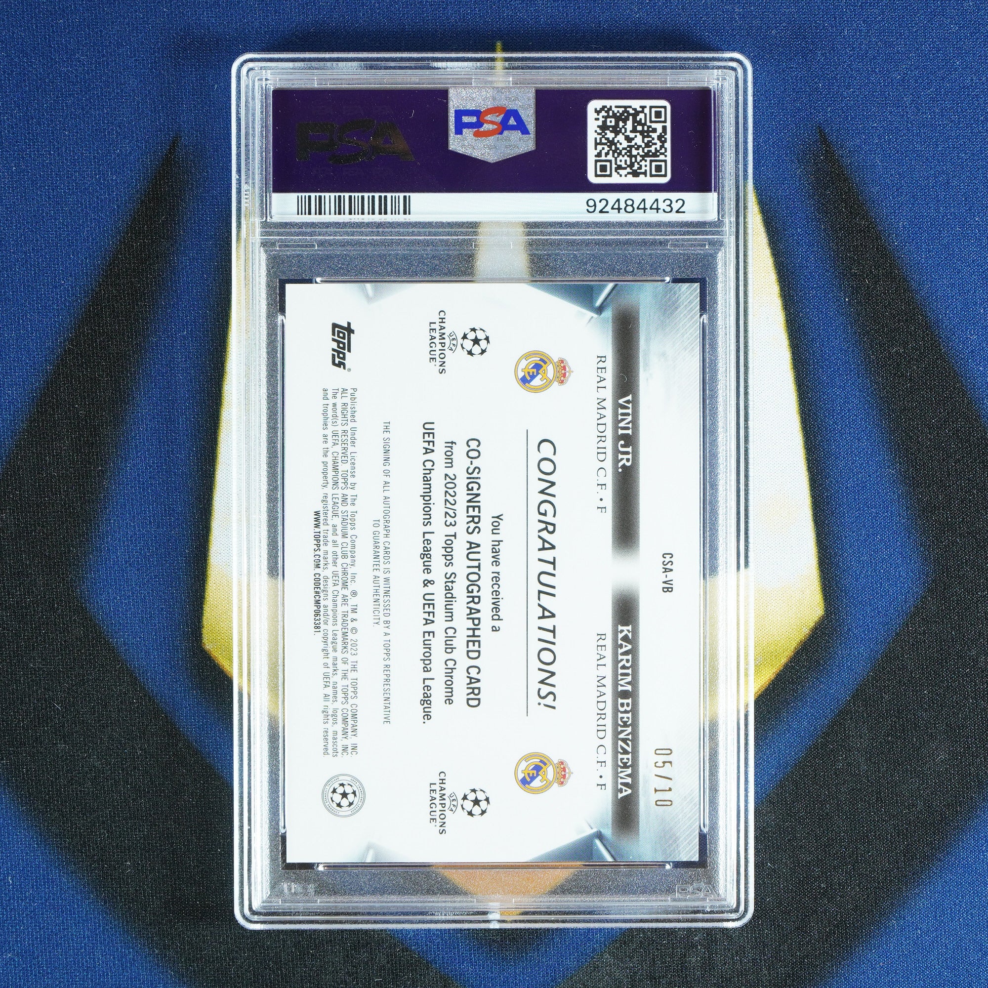 Vini Jr/Karim Benzema 2022-23 TOPPS STADIUM CLUB CHROME Co-Signers Black /10 CSA-VB  [PSA 10]