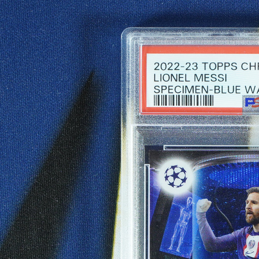 Lionel Messi 2022-23 TOPPS CHROME UCC Specimen Blue Wave /75 S-10  [PSA 9]