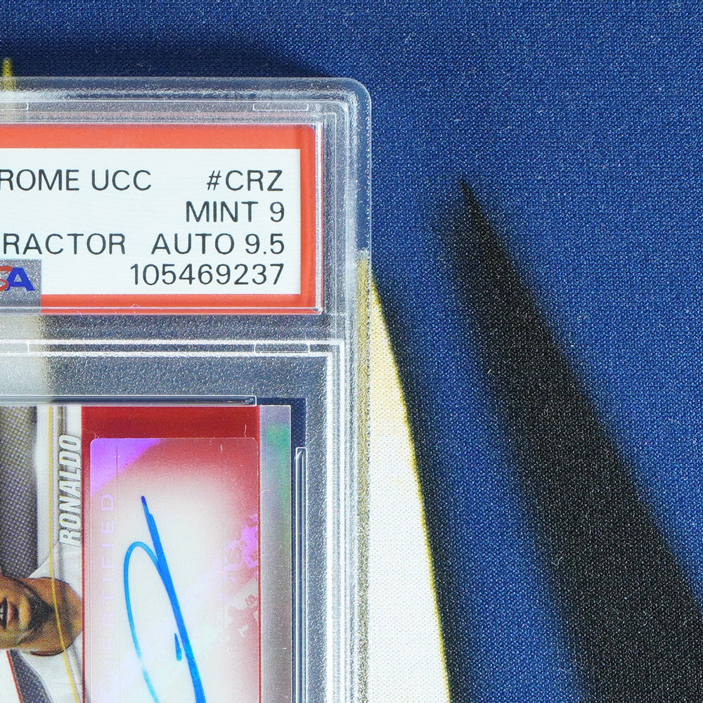 Carlos/Ronaldo/Zidane 2023-24 TOPPS CHROME UCC Triple Auto Red /5 TA-CRZ  [PSA 9 Auto 9.5]