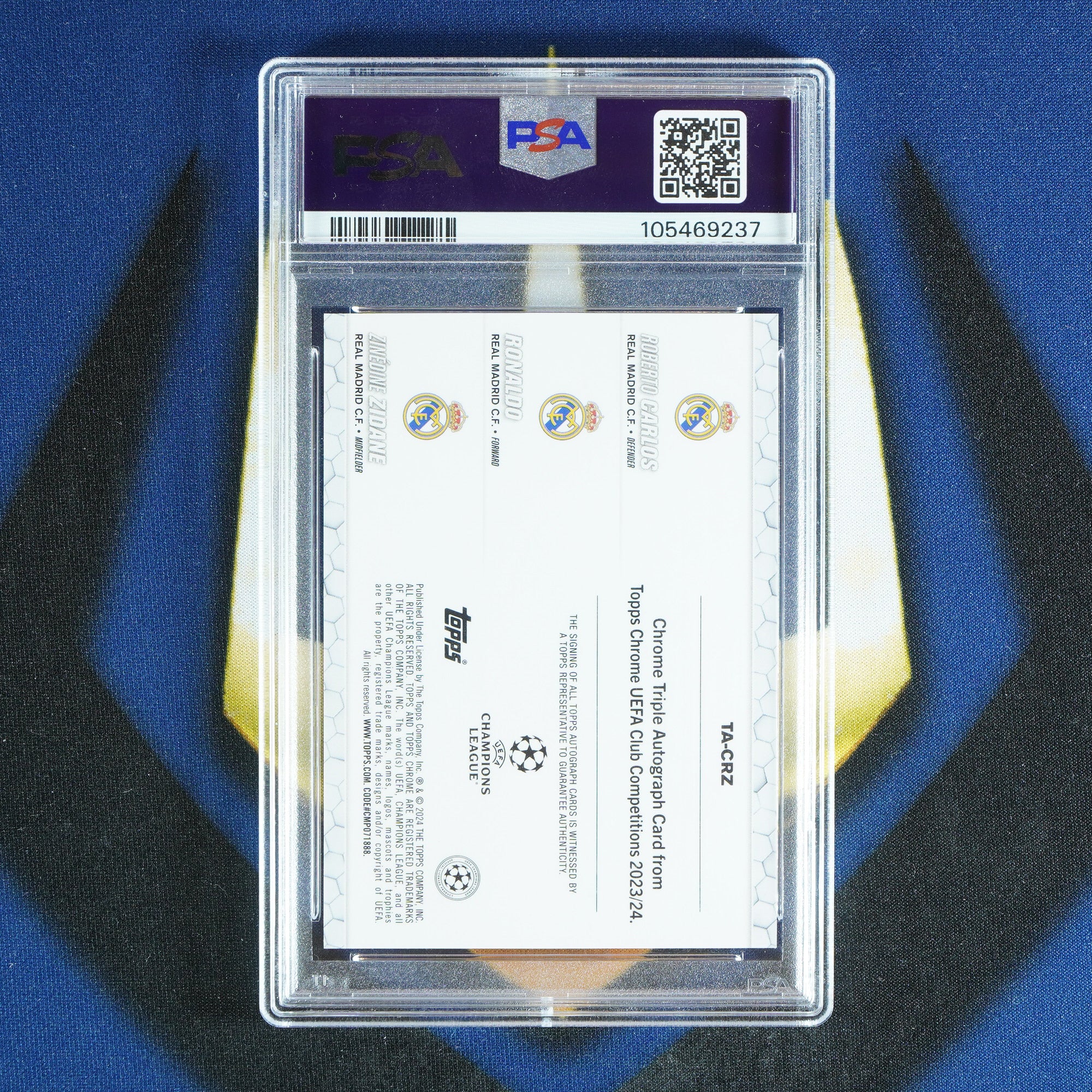 Carlos/Ronaldo/Zidane 2023-24 TOPPS CHROME UCC Triple Auto Red /5 TA-CRZ  [PSA 9 Auto 9.5]
