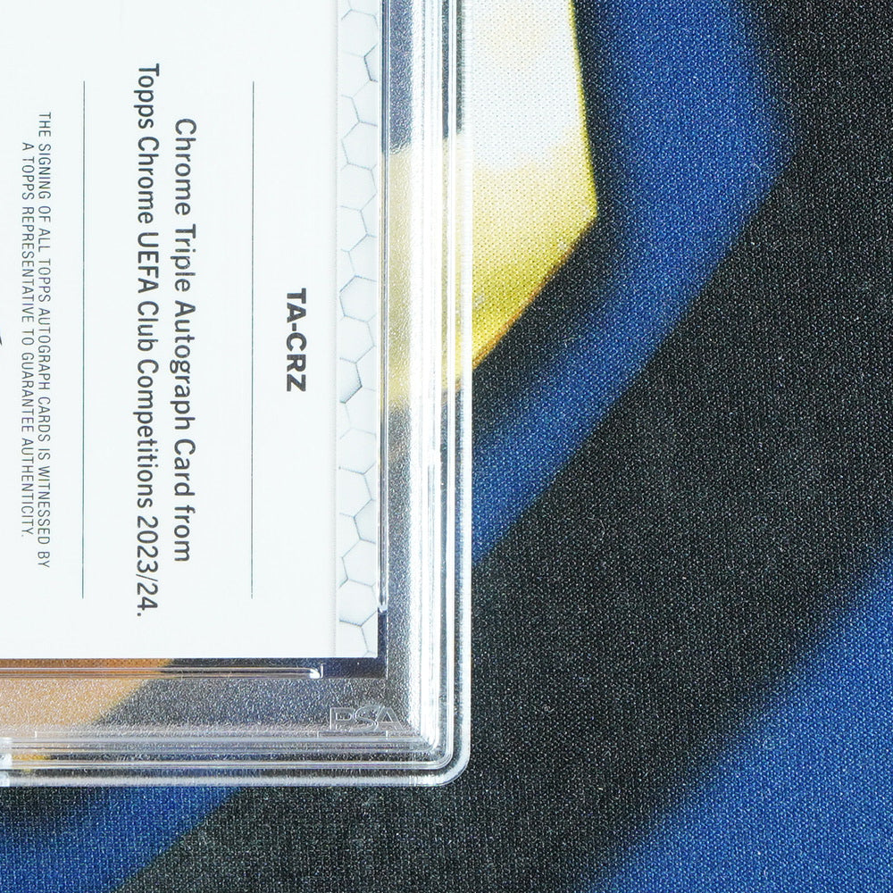Carlos/Ronaldo/Zidane 2023-24 TOPPS CHROME UCC Triple Auto Red /5 TA-CRZ  [PSA 9 Auto 9.5]
