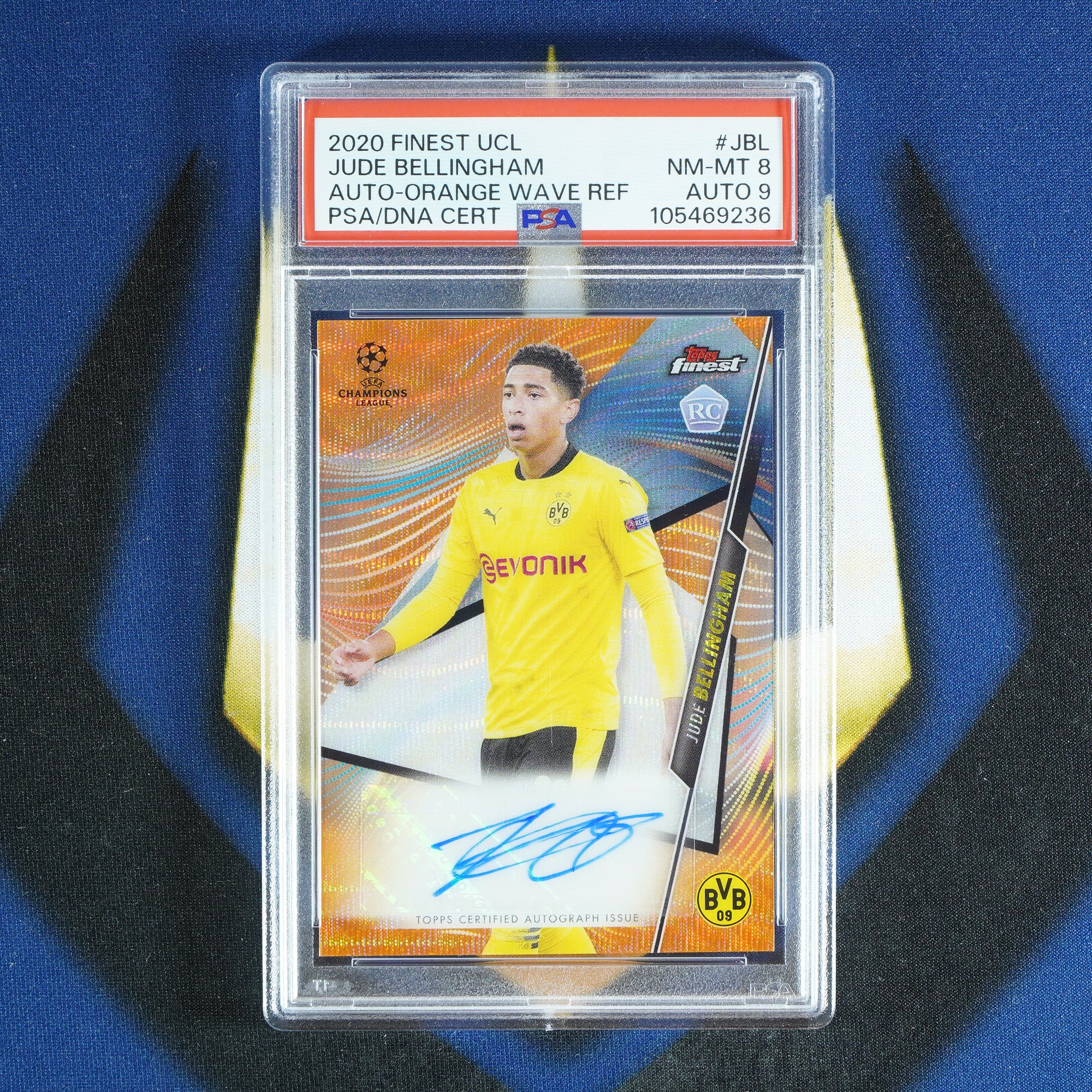 Jude Bellingham 2020-21 TOPPS FINEST UEFA Auto Orange Wave /25 FA-JBL  [PSA 8 Auto 9]