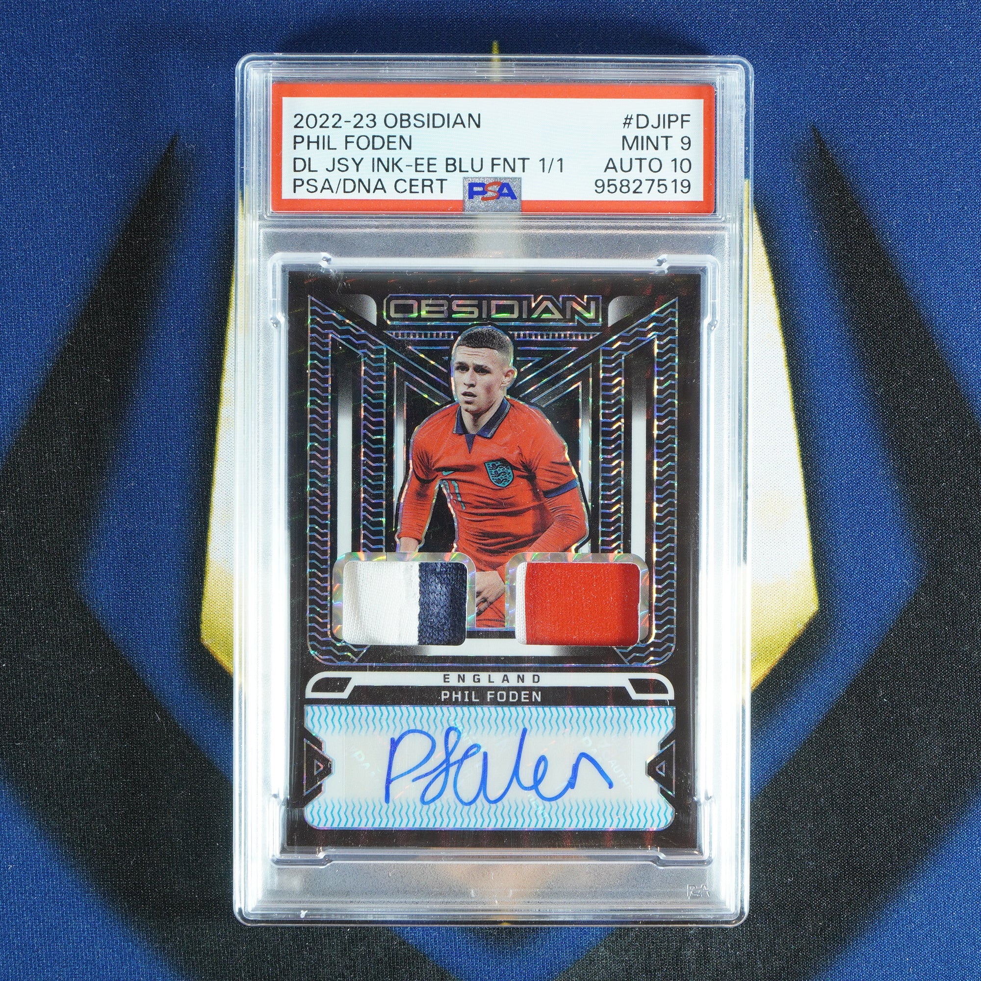Phil Foden 2022-23 PANINI OBSIDIAN Blue Finite Electric Etch Auto 1/1 DJI-PF  [PSA 9 Auto 10]
