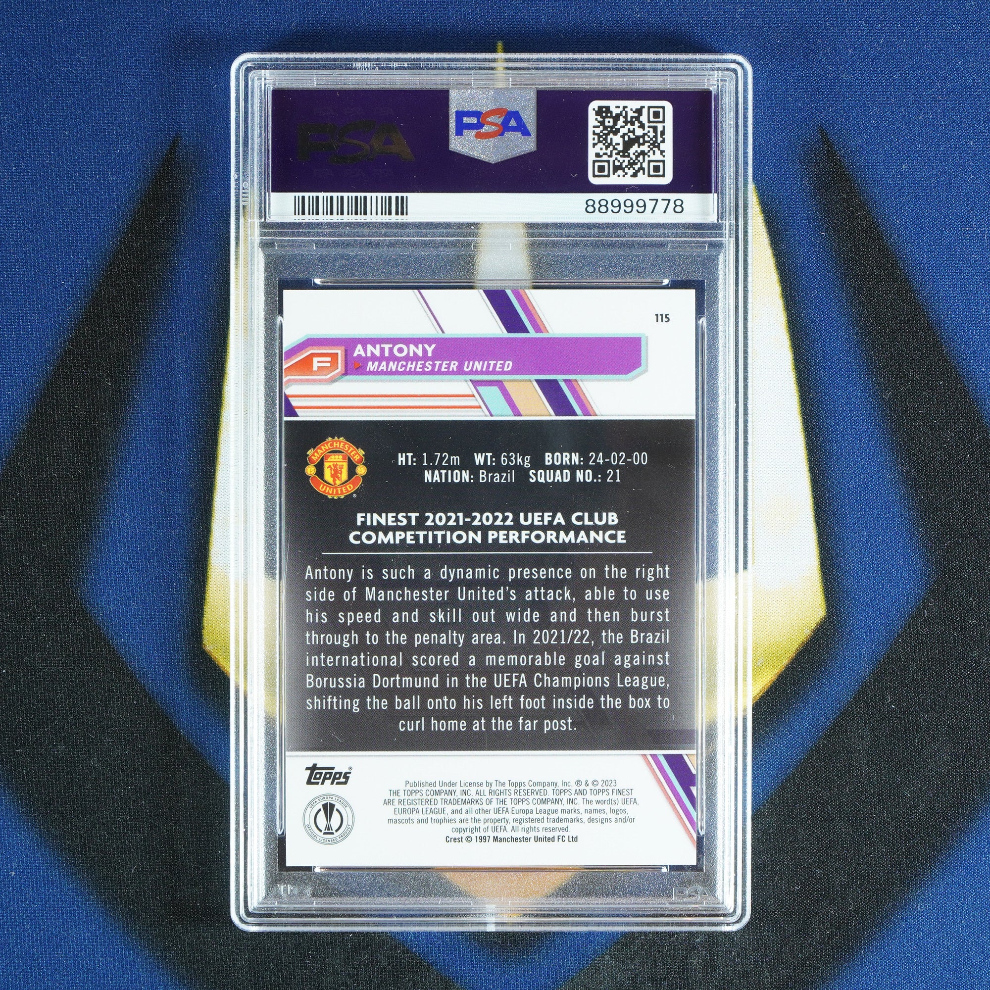 Antony 2022-23 TOPPS FINEST UCC Orange /25 #115  [PSA 10]
