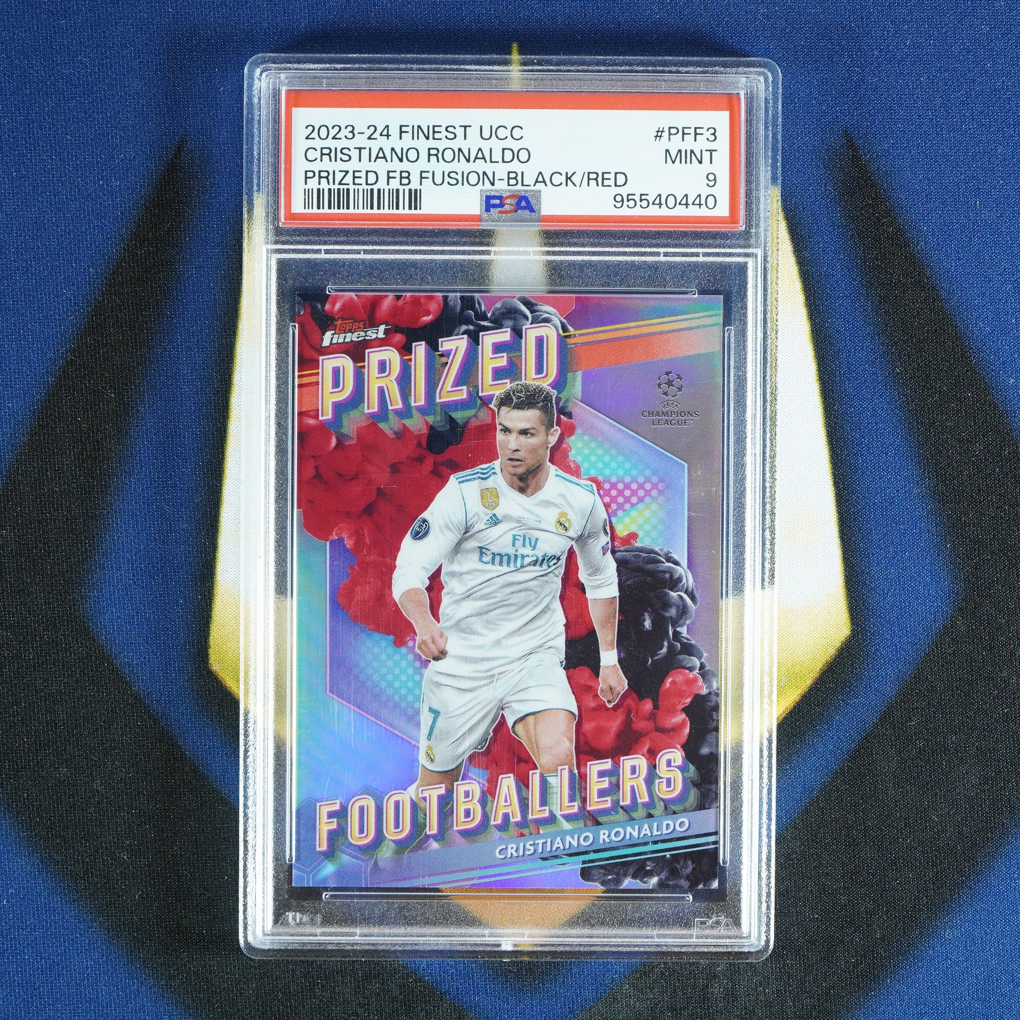 Cristiano Ronaldo 2023-24 TOPPS FINEST UCC Prized Footballers Fusion Black/Red PFF-3  [PSA 9]