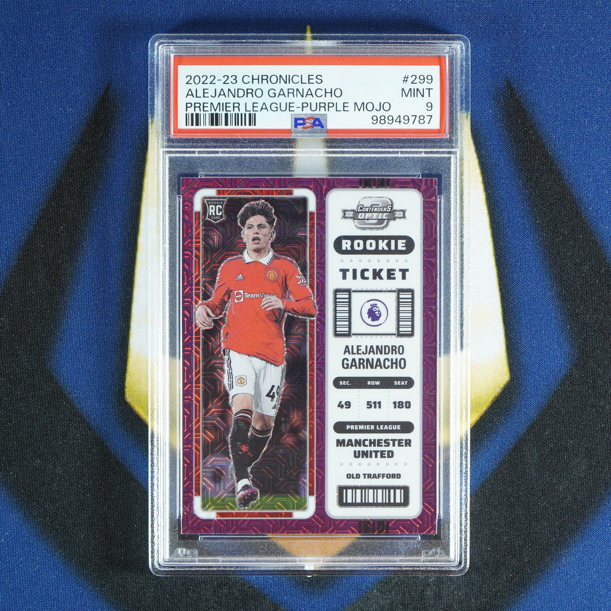 Alejandro Garnacho 2022-23 PANINI CHRONICLES  Contenders Optic Rookie Ticket Purple Mojo #299  [PSA 9]
