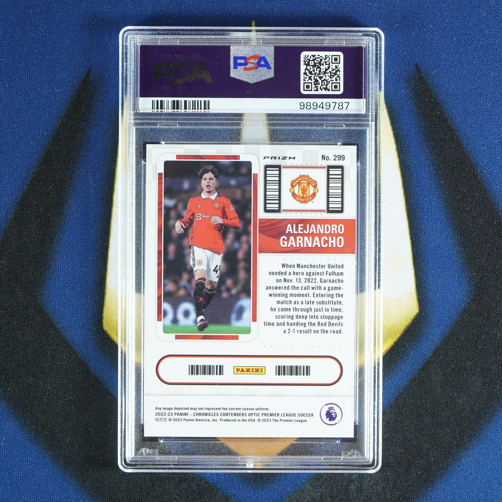 Alejandro Garnacho 2022-23 PANINI CHRONICLES  Contenders Optic Rookie Ticket Purple Mojo #299  [PSA 9]