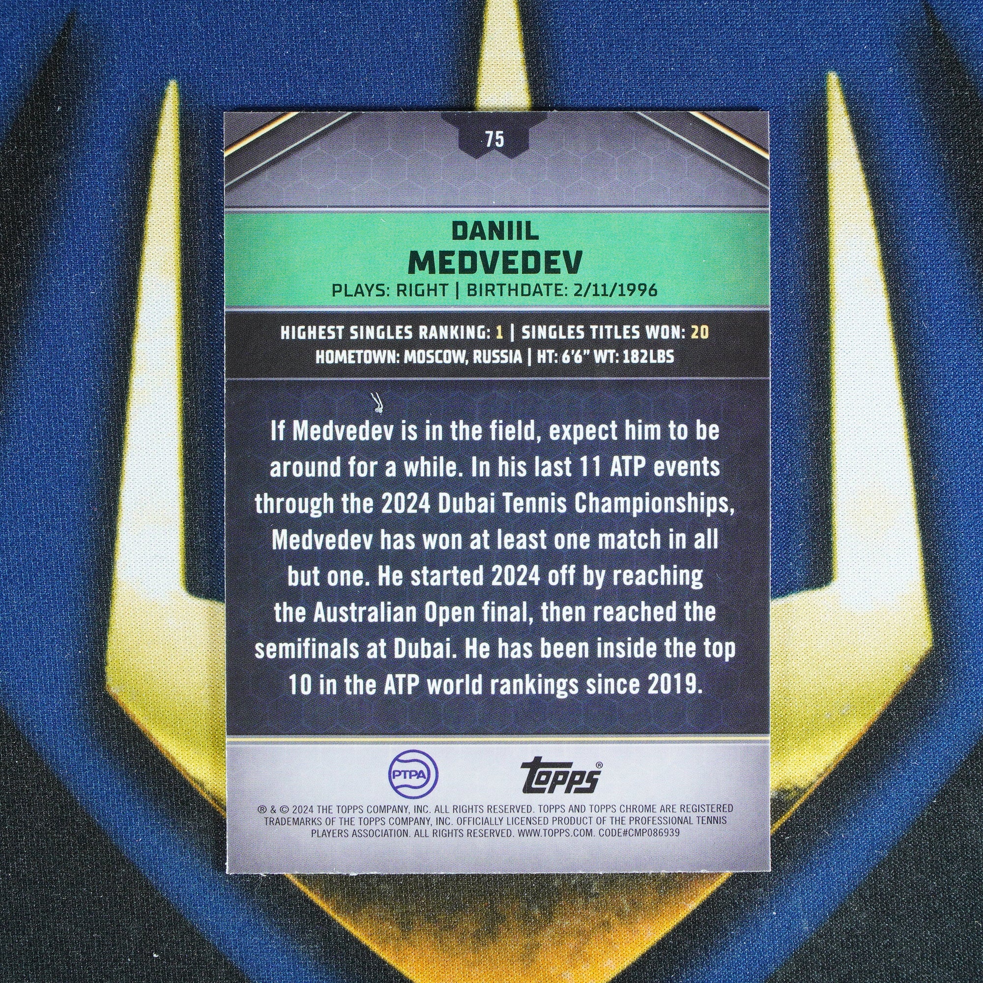 Danil Medvedev 2024 TOPPS GRAPHITE Green /75  [Raw]