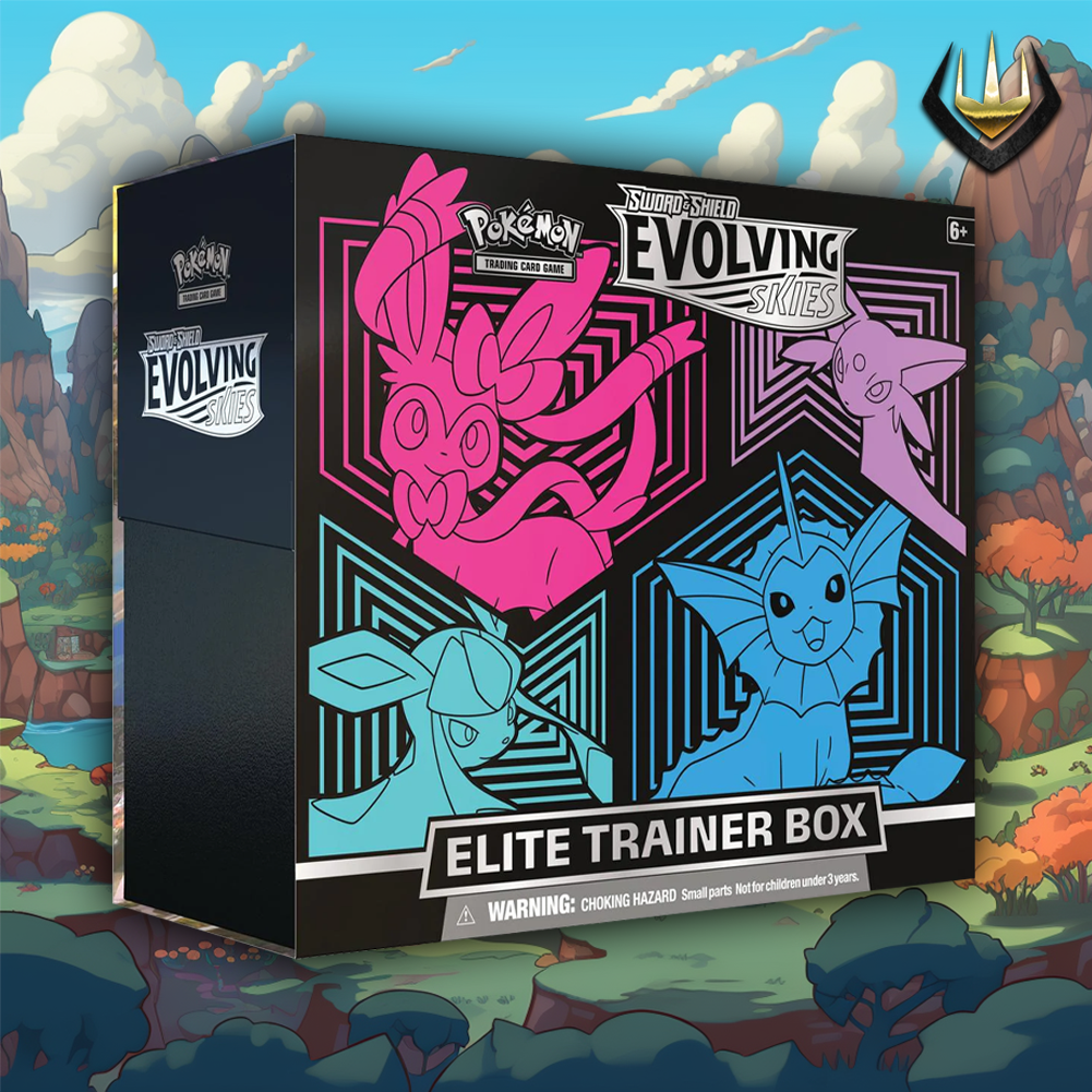 Evolving Skies Pokemon ETB Elite Trainer Box [Glaceon/Vaporeon/Sylveon Evolving Skies Pokemon ETB Elite Trainer Box [Glaceon/Vaporeon/Sylveon