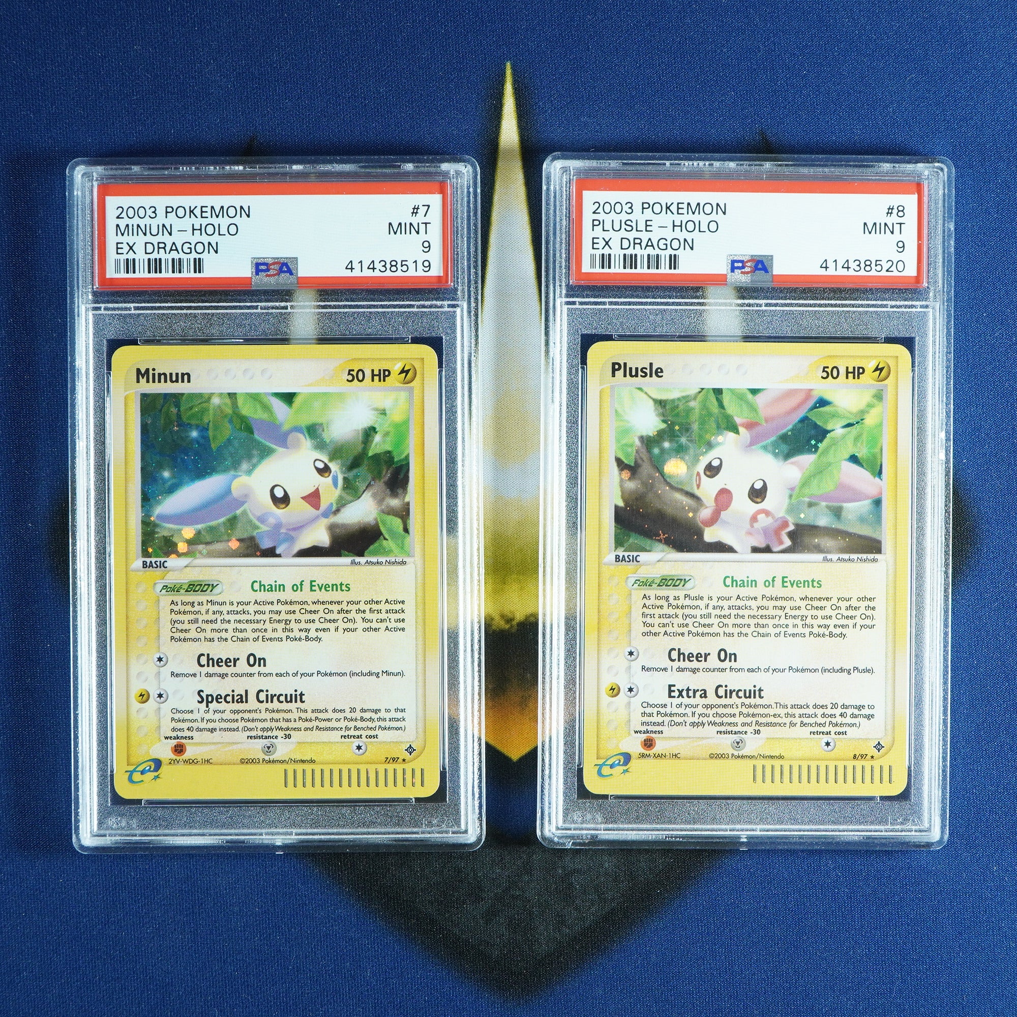 Minun & Plusle EX Dragon Holo Sequential Set 7/97 & 8/97 [PSA 9]