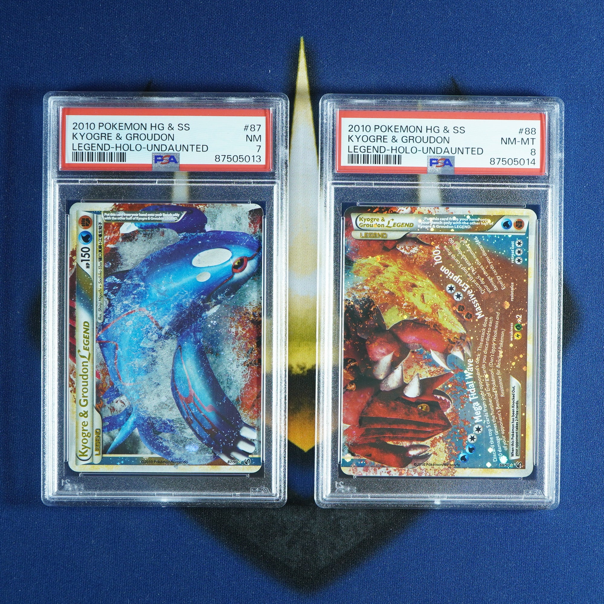 Kyogre & Groudon Sequential Set Undaunted Legend Holo 87/90 & 88/90 [PSA 7 & 8]