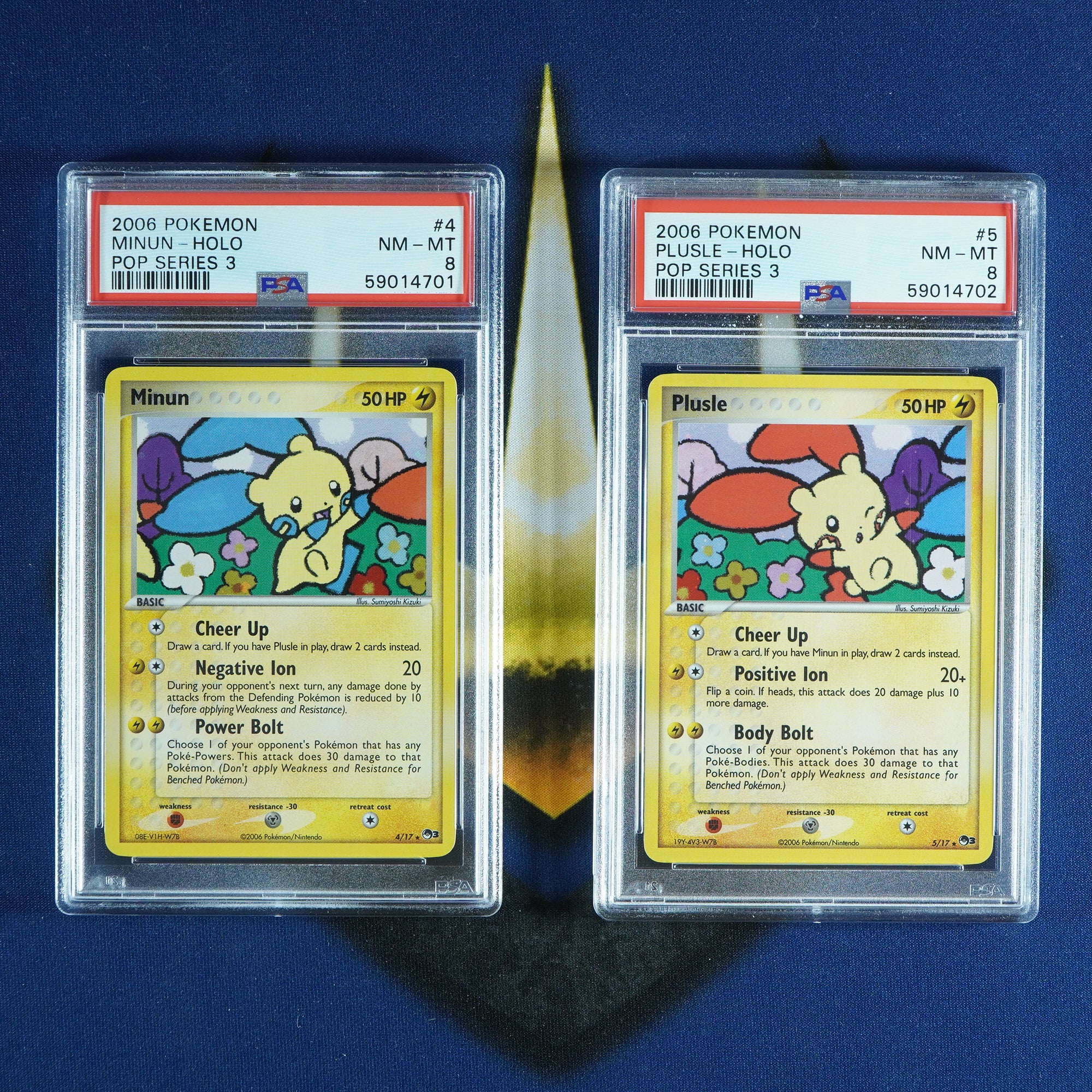 Minun & Plusle Pop Series 3 Holo 4/17 & 5/17 [PSA 8]