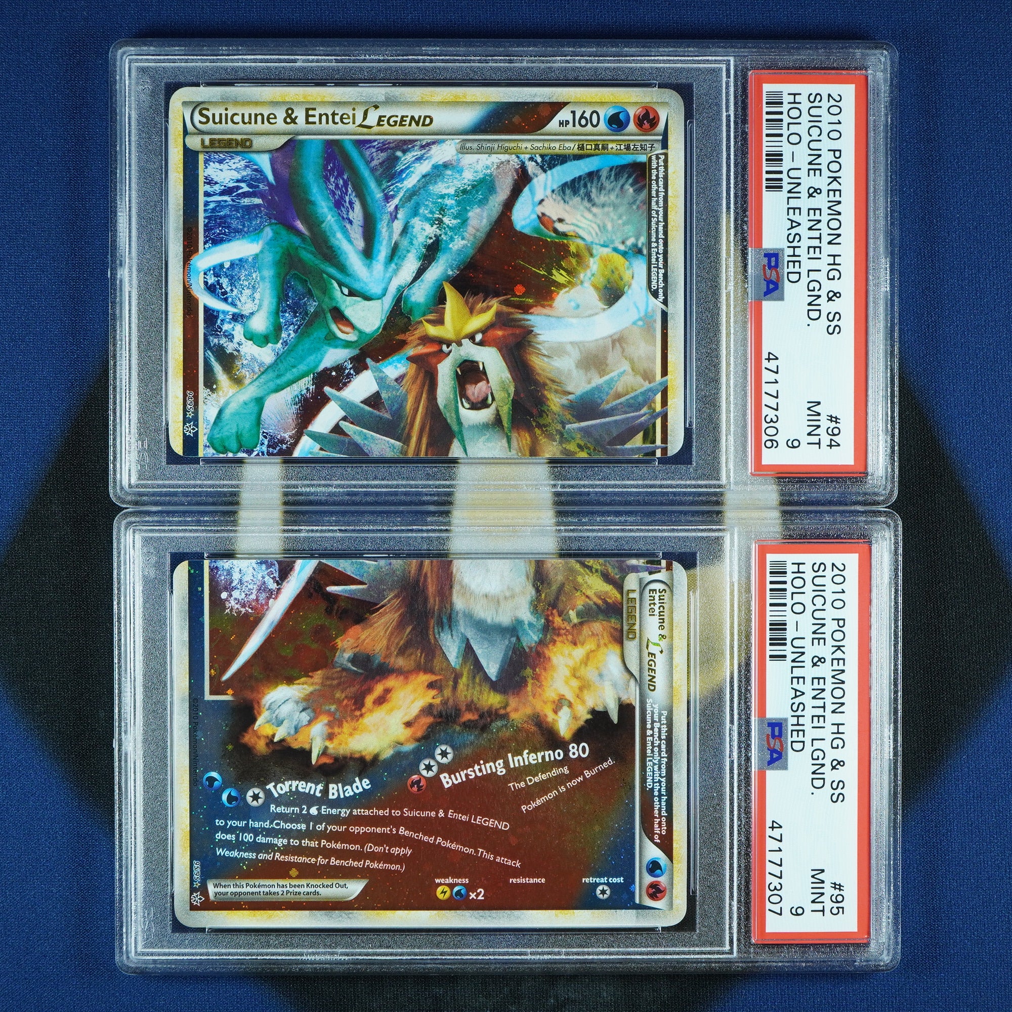 Suicune & Entei Unleashed Legend Holo Set Sequential 94/95 & 95/95 [PSA 9]