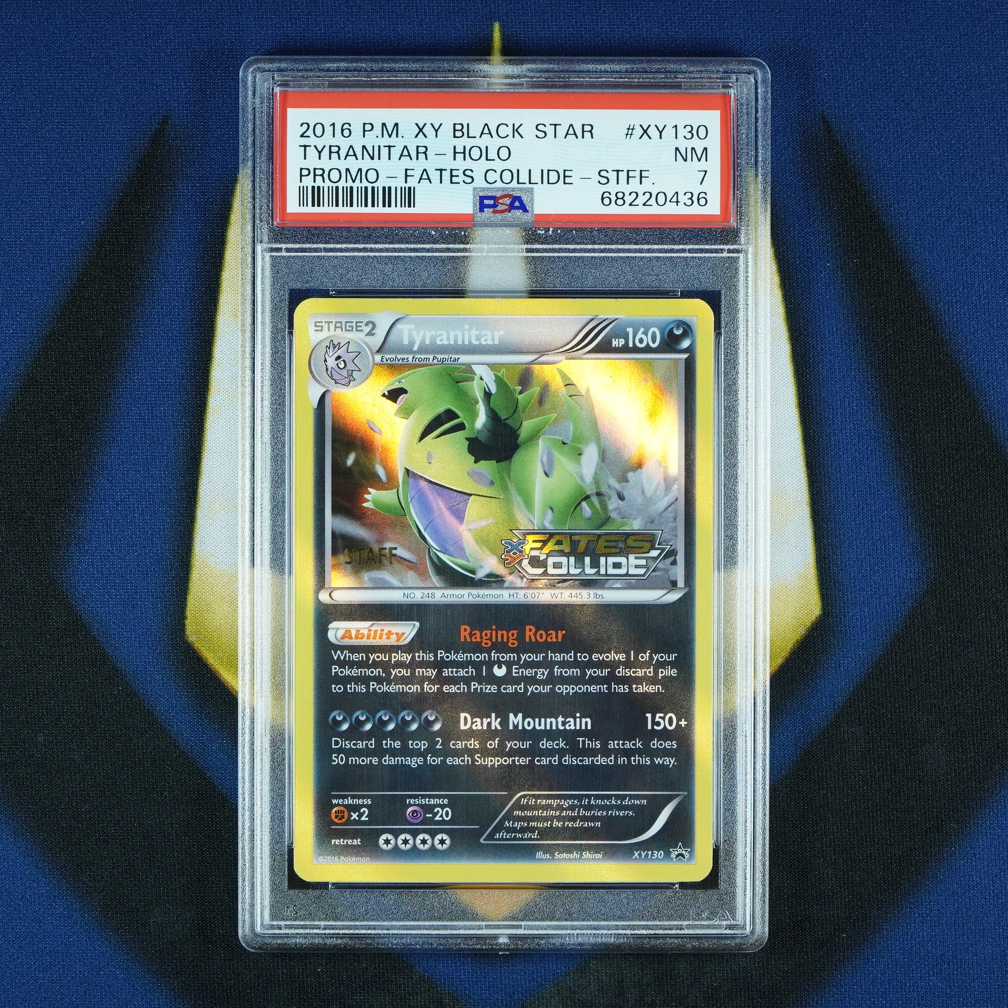 Tyranitar Fates Collide Staff Back Star Promo Holo XY130 [PSA 7]