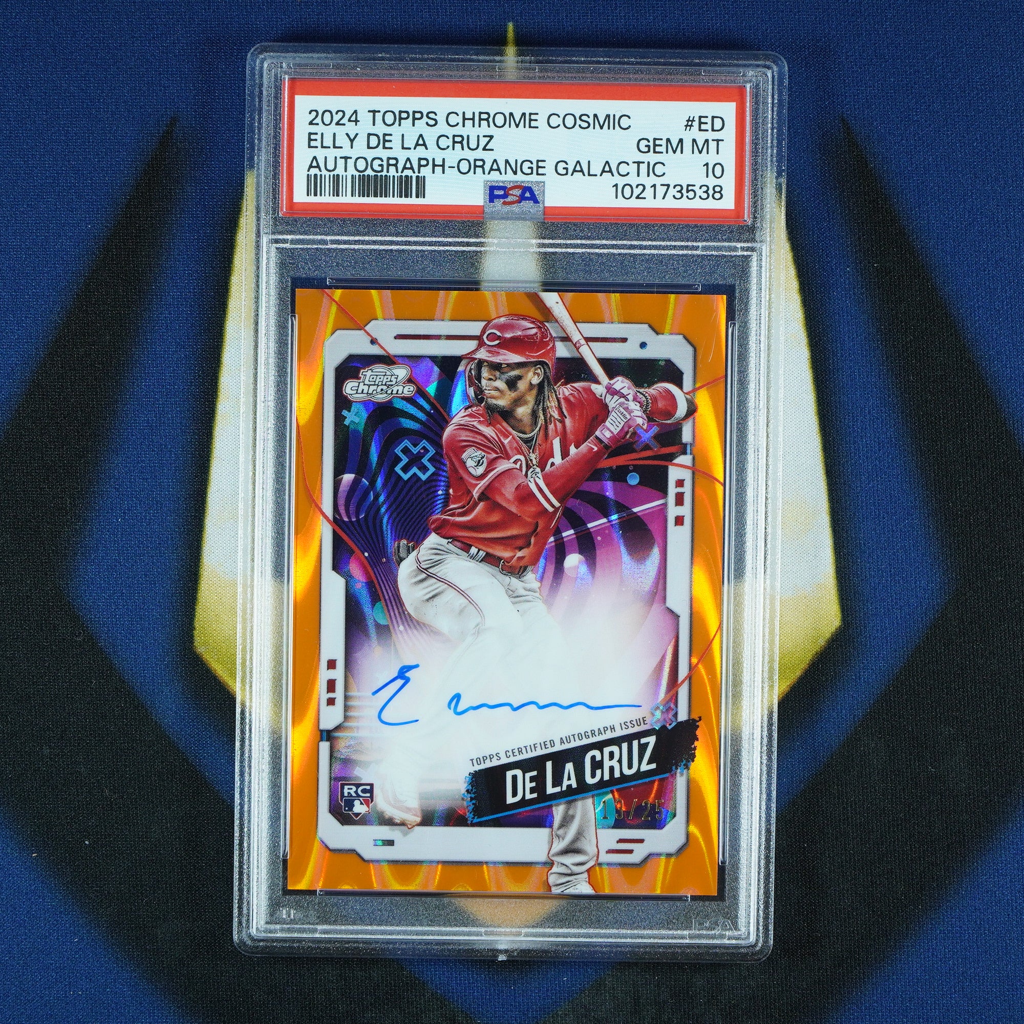 Elly De La Cruz 2024 Topps Cosmic Chrome Orange Galactic Auto /25 RC [PSA 10]