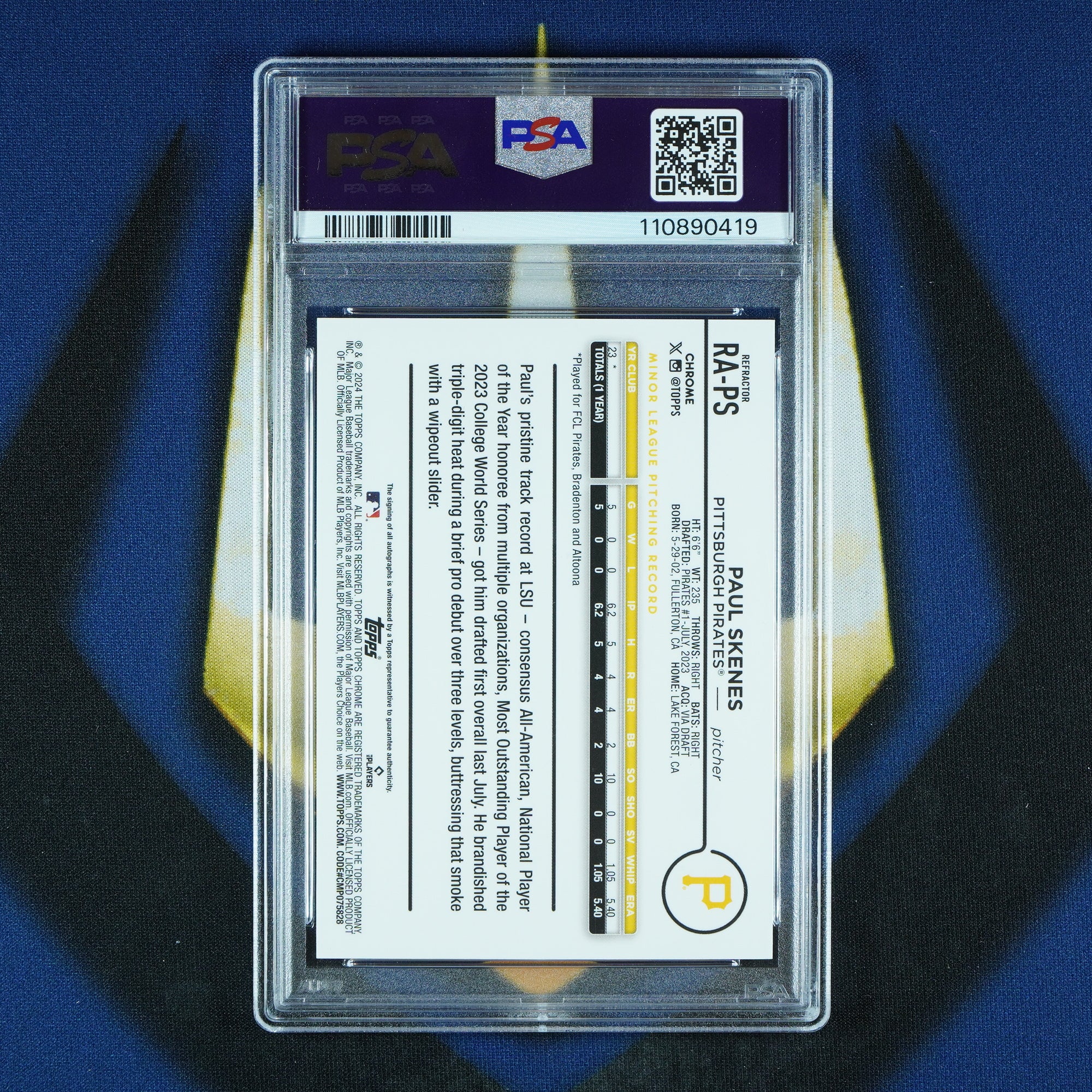 Paul Skenes 2024 Topps Chrome Update Refractor Auto /499 RC [PSA 10 Auto 9]