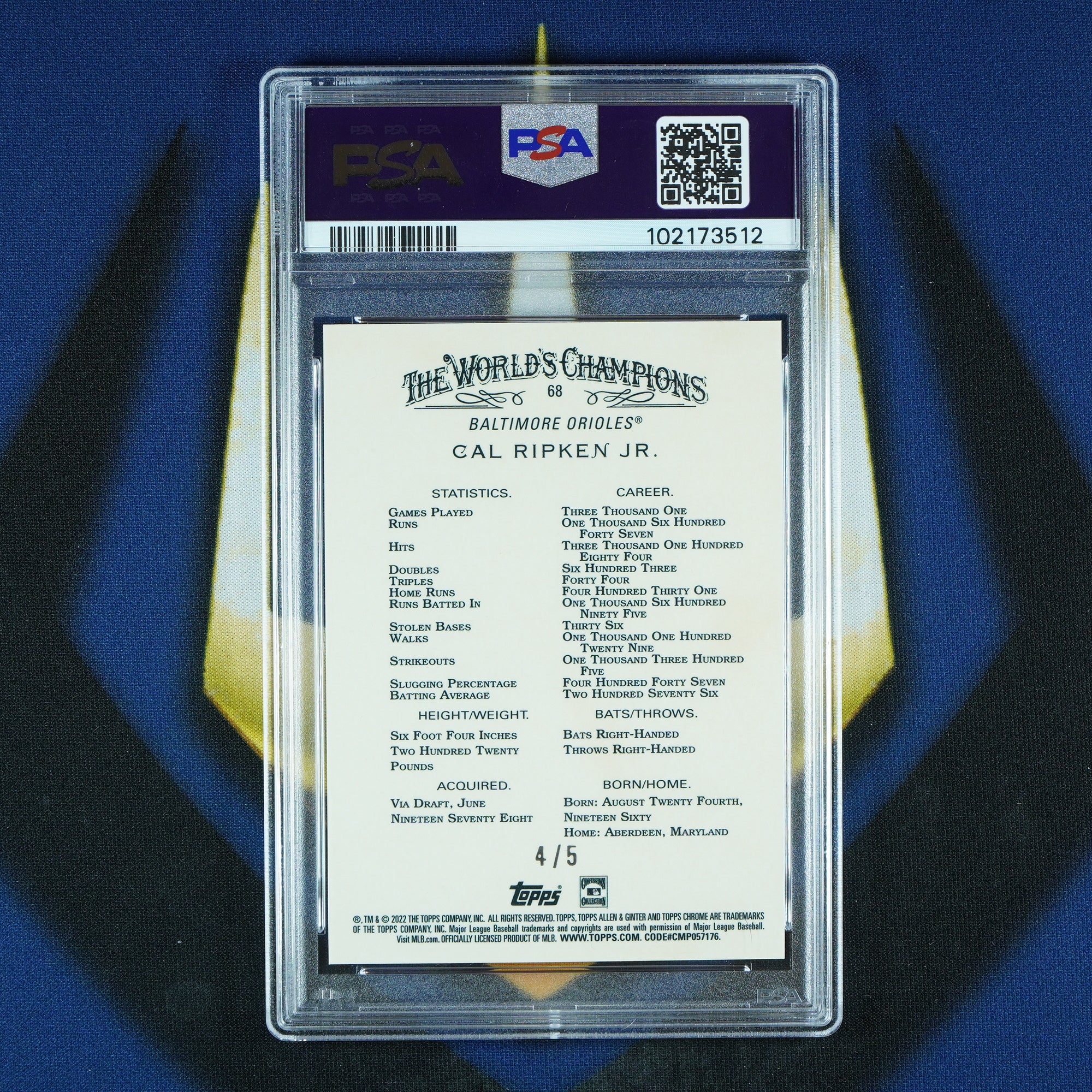 Cal Ripken Jr 2022 Topps Allen & Ginter Chrome Red Refractor /5 [PSA 10]