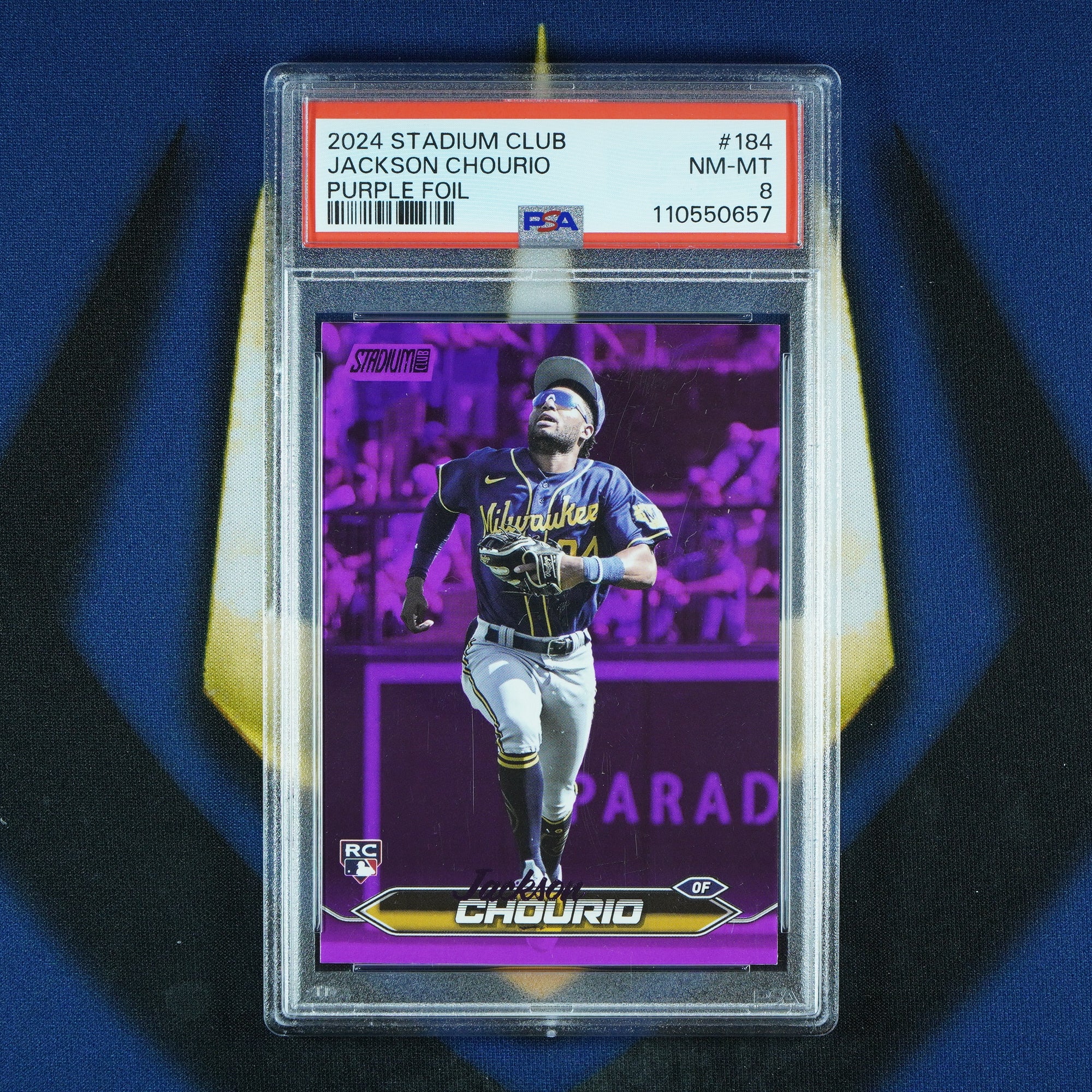Jackson Chourio 2024 Topps Stadium Club Purple Foil /75 RC [PSA 8]
