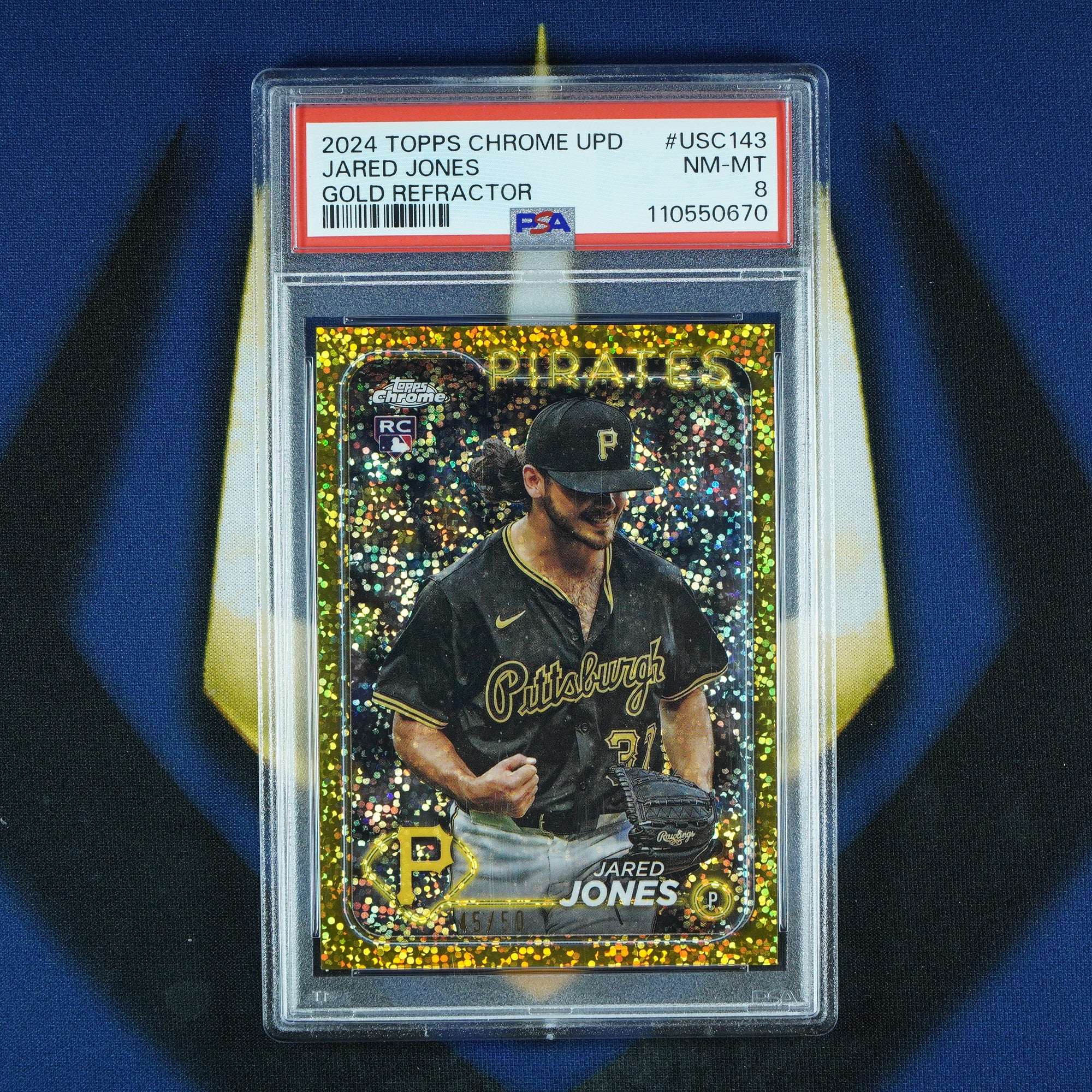 Jared Jones 2024 Topps Chrome Update Gold Speckle /50 [PSA 8]