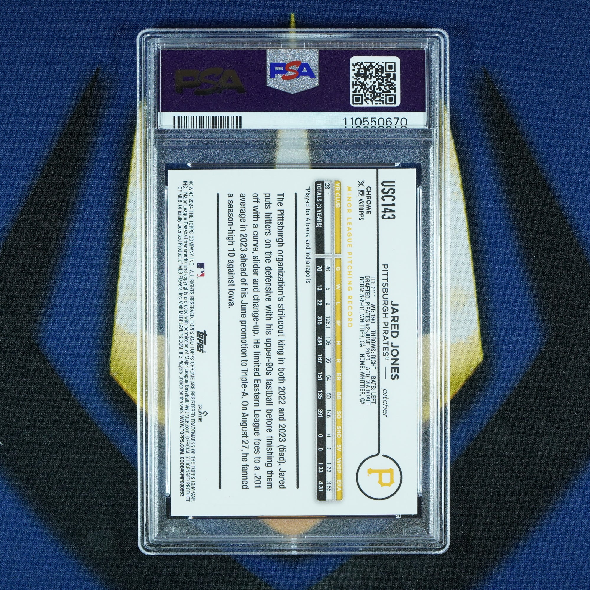 Jared Jones 2024 Topps Chrome Update Gold Speckle /50 [PSA 8]