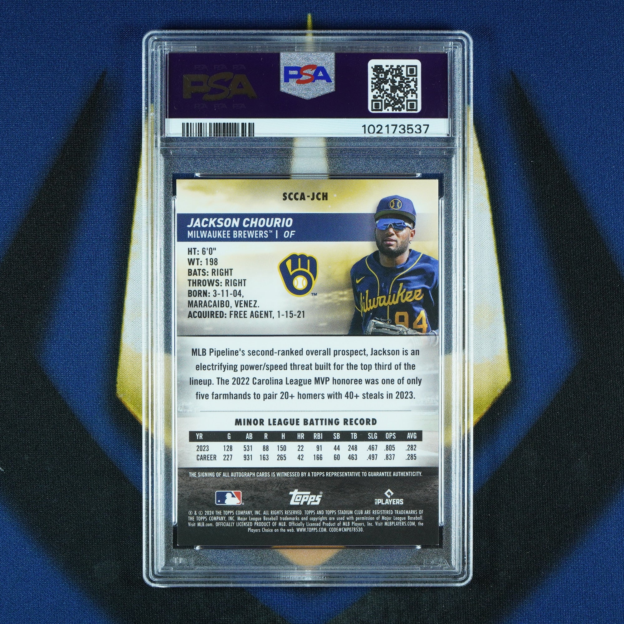 Jackson Chourio 2024 Topps Stadium Club Chrome Auto RC [PSA 9]