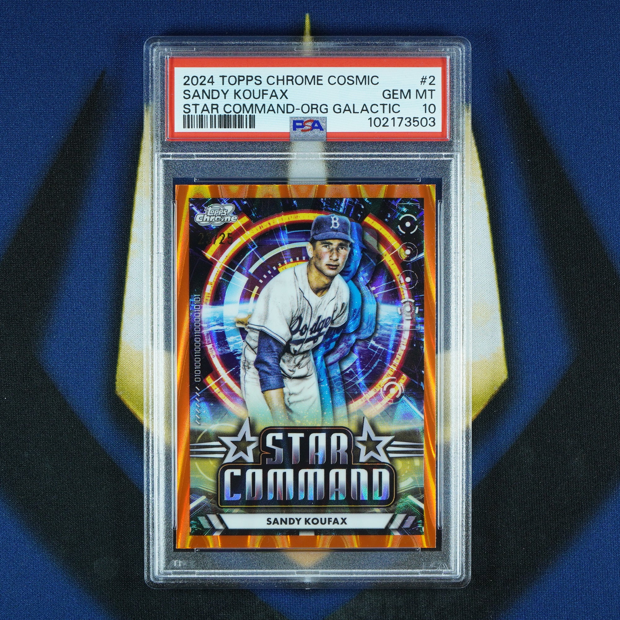 Sandy Koufax 2024 Topps Cosmic Chrome Star Command Orange Galactic /25 [PSA 10]