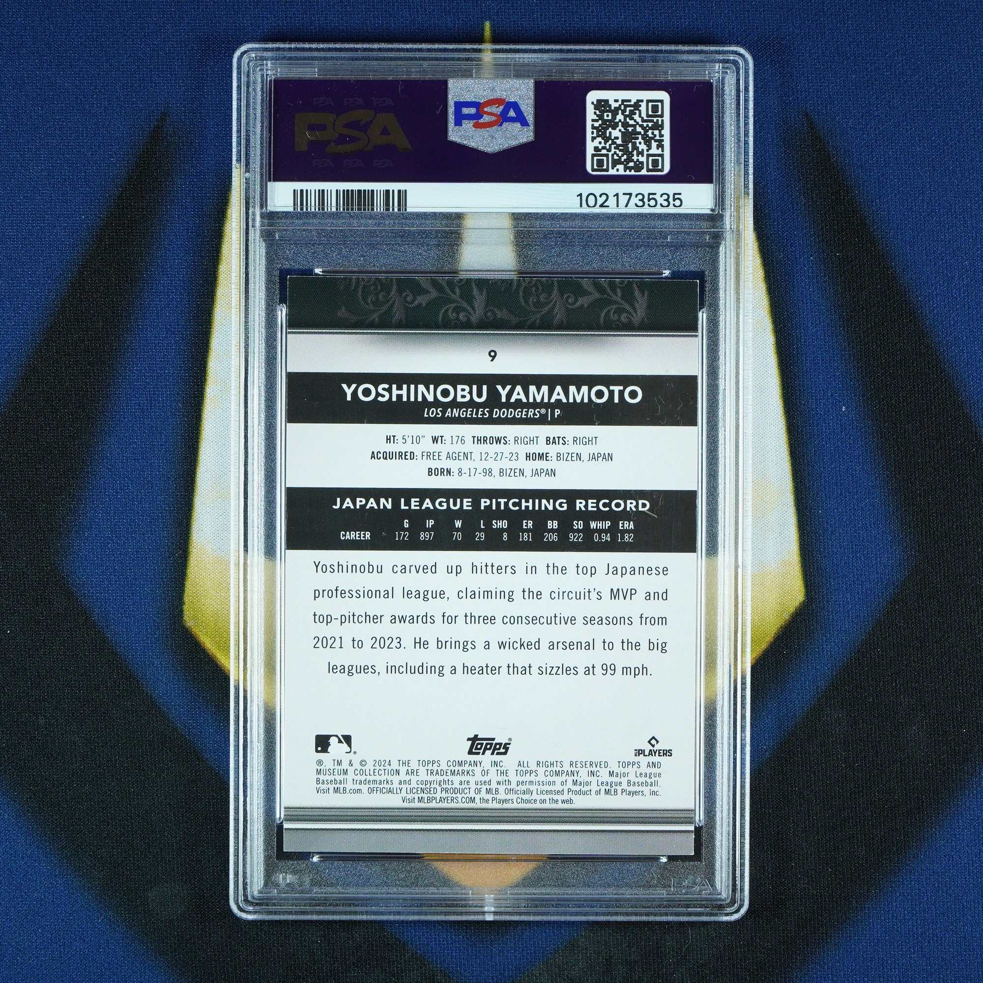 Yoshinobu Yamamoto 2024 Topps Museum Collection Gold /150 RC [PSA 9]