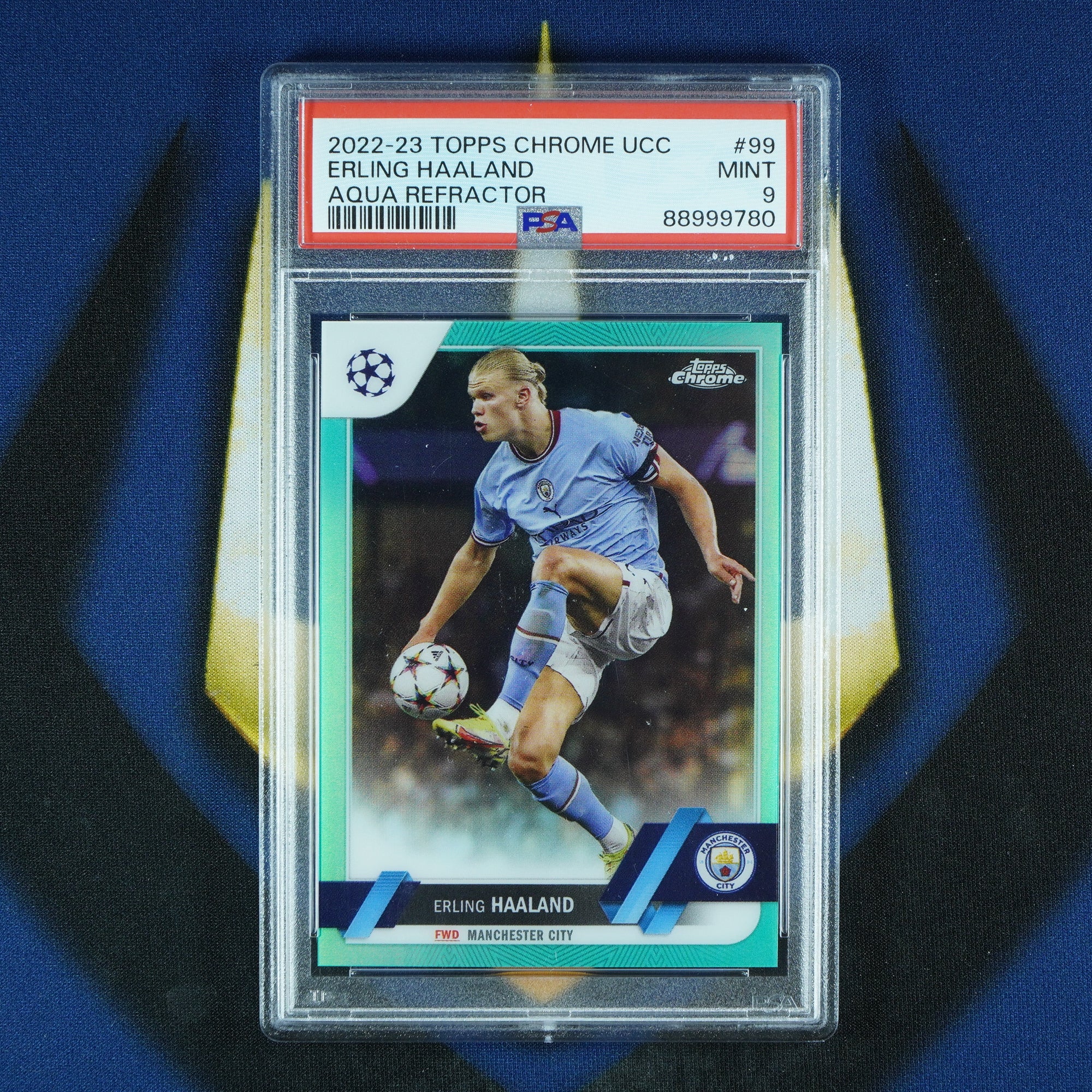 Erling Haaland 2022-23 Topps Chrome UEFA Aqua Refractor /199 [PSA 9]