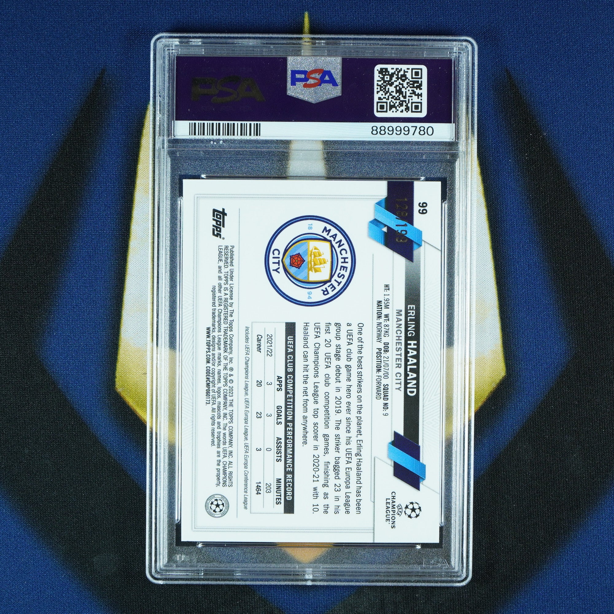 Erling Haaland 2022-23 Topps Chrome UEFA Aqua Refractor /199 [PSA 9]