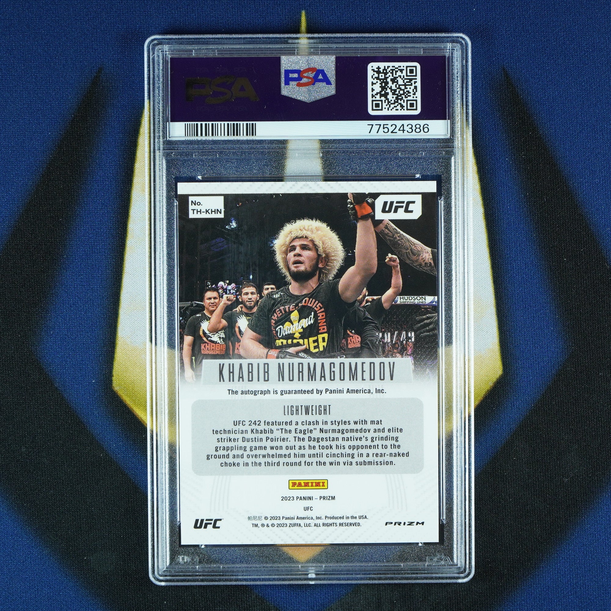 Khabib Nurmagomedov 2023 Panini Prizm Blue Auto /49 [PSA 10 Auto 9]